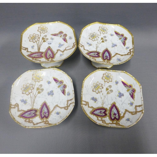 408 - Porcelain dessert service with butterfly and flowers pattern comprising a set of eleven plates, two ... 