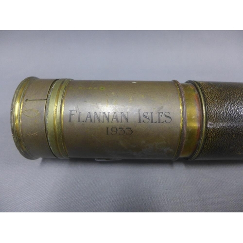 411 - Flannan Isles 1933 telescope and a Divisional telescope, both leather bound, (2)