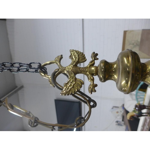 412 - Brass six branch chandelier light fitting, approx 80 x 62cm