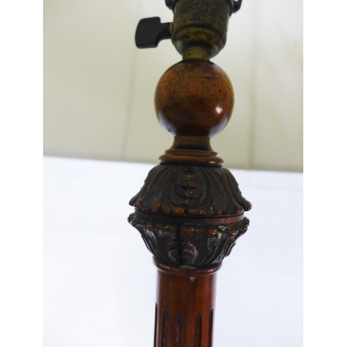 424 - Mahogany standard lamp of fluted design, on a circular base , 188cm high  including shade