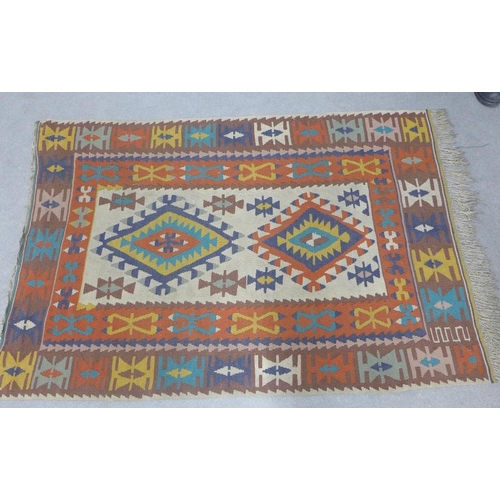 431 - Kelim rug, ivory field and multicoloured geometric pattern, 170 x 117cm