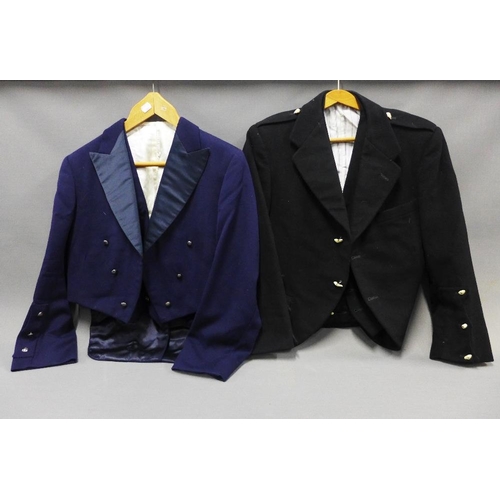 434 - Black wool Prince Charlie style jacket and waist coat with faux ivory buttons and a boys blue jacket... 