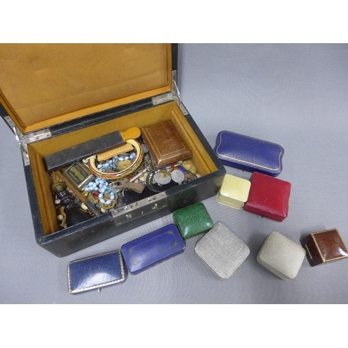 438 - Leather jewellery box containing a selection of trinkets and costume jewellery and a quantity of sma... 