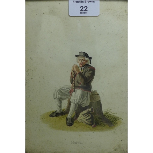 22 - Morat, a small watercolour of an Alpine Gent, framed, 14 x 20cm