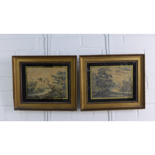25 - W. Nation, a pair of 18th century landscape watercolours, signed, in verre eglomise frames, sizes ov... 