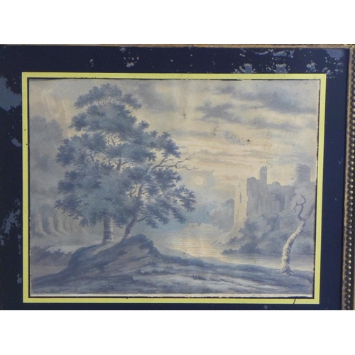 25 - W. Nation, a pair of 18th century landscape watercolours, signed, in verre eglomise frames, sizes ov... 