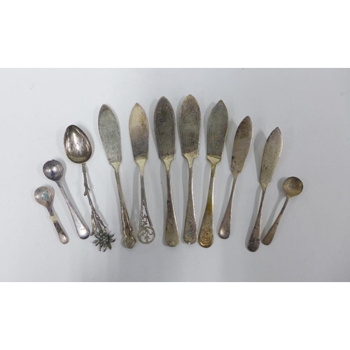 52 - A collection of silver condiments to include mustards, salts, etc some with blue glass liners and a ... 