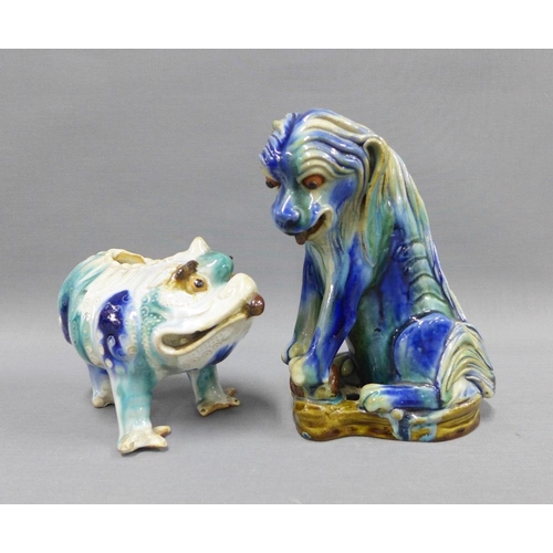 101 - Chinese glazed pottery toad and dog figures, tallest 19cm (2)