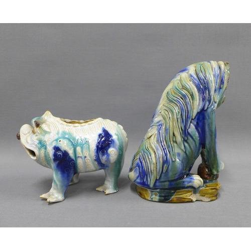 101 - Chinese glazed pottery toad and dog figures, tallest 19cm (2)