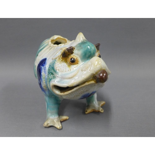 101 - Chinese glazed pottery toad and dog figures, tallest 19cm (2)