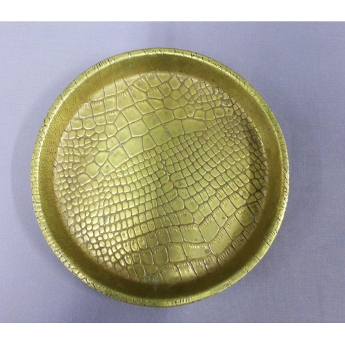 102 - Arts & Crafts brass tray with textured surface, 26cm diameter