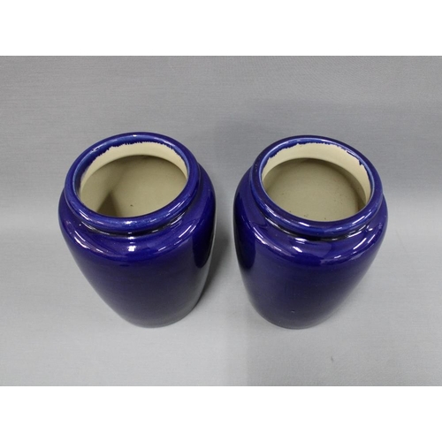 103 - Pair of Grove & Stark blue glazed vases, 20cm (2)