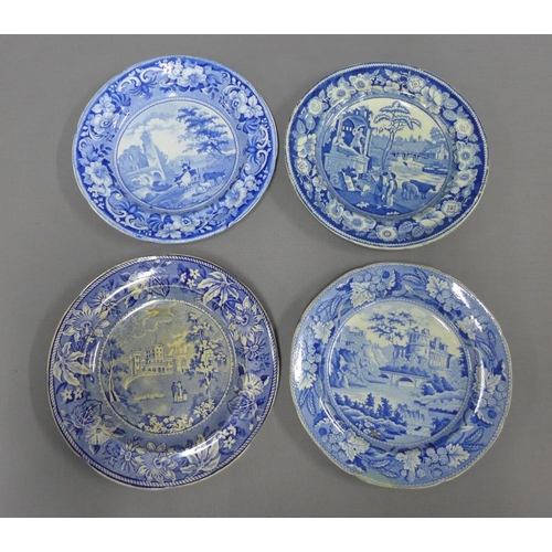 110 - 19th century Staffordshire blue and white transfer printed pottery to include Philosopher plate, Bel... 