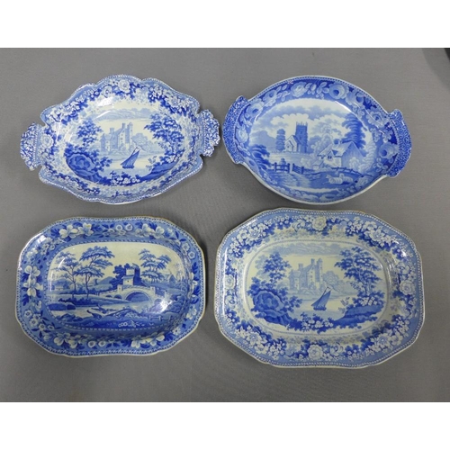 110 - 19th century Staffordshire blue and white transfer printed pottery to include Philosopher plate, Bel... 