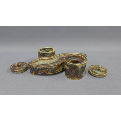 114 - Copenhagen stoneware inkwell, 24cm long