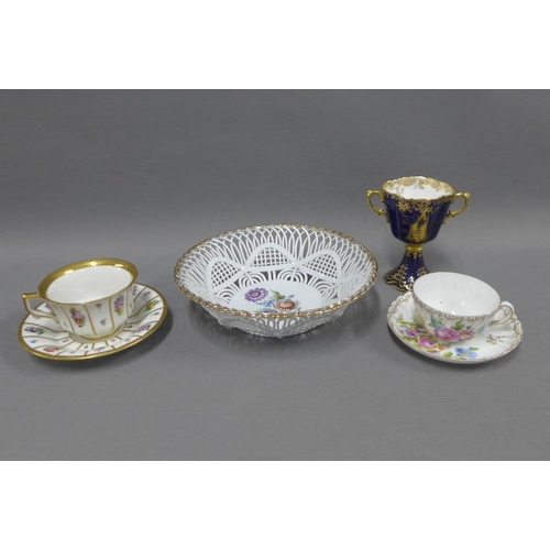 116 - Mixed lot of porcelain to include Edward VII Coronation goblet, Copenhagen cup and saucer, Dresden c... 