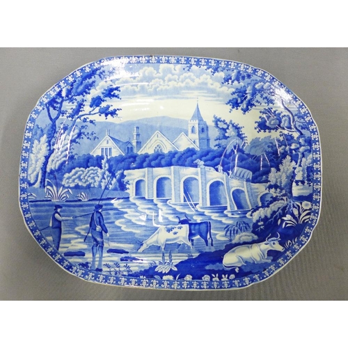 121 - 19th century Staffordshire blue and white transfer printed ashets to include Rural Scenery, Tree and... 