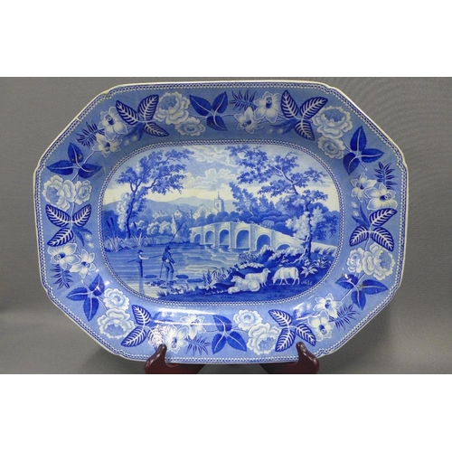 121 - 19th century Staffordshire blue and white transfer printed ashets to include Rural Scenery, Tree and... 