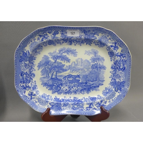 121 - 19th century Staffordshire blue and white transfer printed ashets to include Rural Scenery, Tree and... 