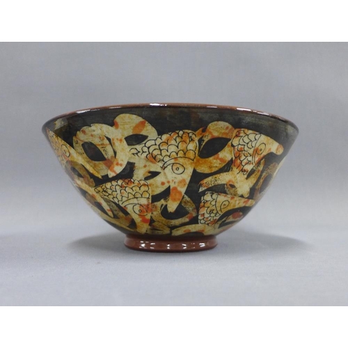 124 - Jane Morrison studio pottery  platter and a Sheila Spencer 'Goldfish' studio pottery bowl, 20cm diam... 