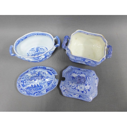 137 - 19th century Staffordshire blue and white transfer printed pottery to include a Spode Camilla sauce ... 