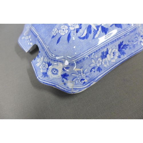 137 - 19th century Staffordshire blue and white transfer printed pottery to include a Spode Camilla sauce ... 