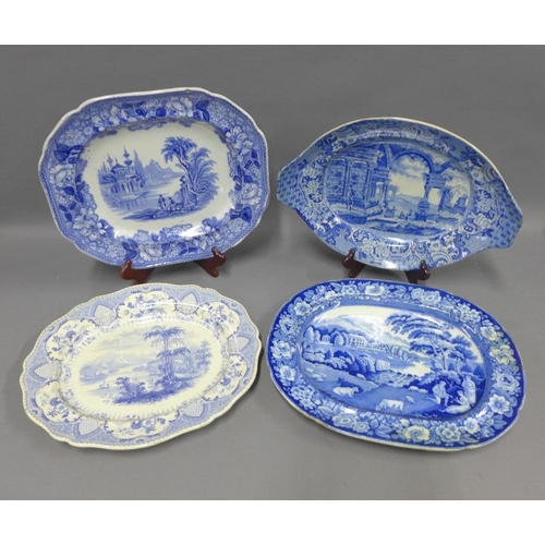 138 - 19th century Staffordshire blue and white transfer printed ashets to include Loch Awe - Northern Sce... 