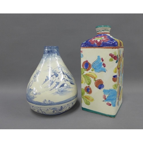 139 - Italian tin glazed vase, signed, together with a Deruta floral pattern vase, tallest 27cm (2)