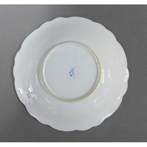 140 - Meissen white glazed moulded dish with vine and berry gilt pattern, blue crossed swords mark