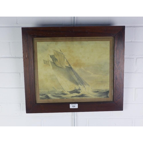 154 - 19th century grisaille of a racing yacht, apparently unsiged, under glass within a rosewood frame, 3... 