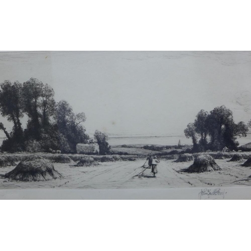 156 - John Fullwood, two drypoint etching s to include Halliford on Thames and Harvest Time Birchington, f... 