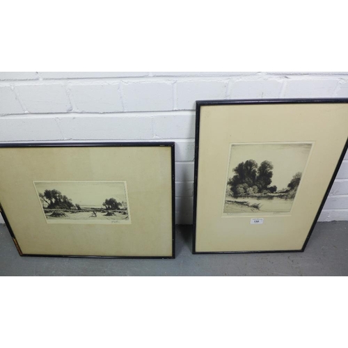 156 - John Fullwood, two drypoint etching s to include Halliford on Thames and Harvest Time Birchington, f... 