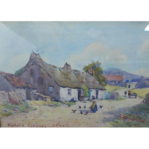 172 - David Small a watercolour of Highland Cottages, signed and framed under glass, 26 x 17cm