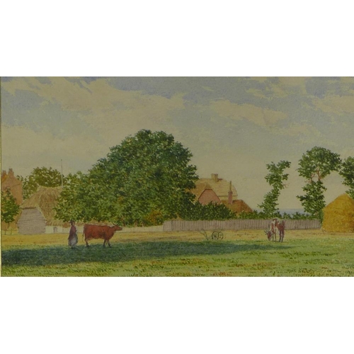 176 - Thomas Mathew Rooke, (1842 - 1942) watercolour of cattle grazing on a village green, apparently unsi... 