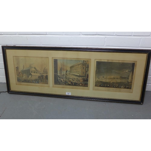 195 - A group of six 19th century coloured prints contained within two Hogarth glazed frames to include Ch... 