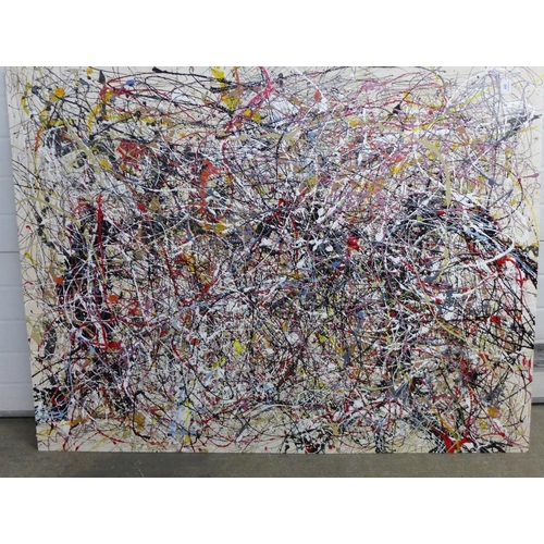 200 - Natalia Tafel, 'Spark - inspired by Jackson Pollock' a drip art mixed media oil on board, signed and... 