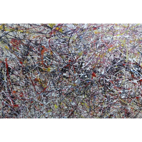 200 - Natalia Tafel, 'Spark - inspired by Jackson Pollock' a drip art mixed media oil on board, signed and... 