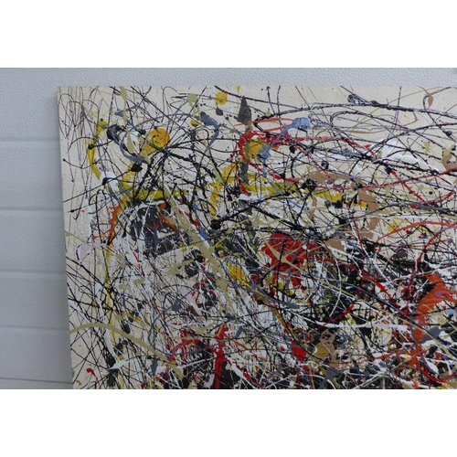 200 - Natalia Tafel, 'Spark - inspired by Jackson Pollock' a drip art mixed media oil on board, signed and... 