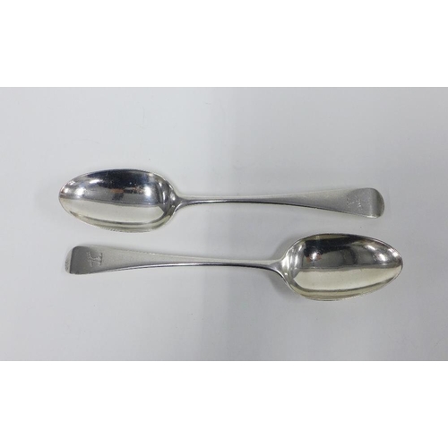 49 - Two Georgian silver table spoons, makers mark WS, London 1791 & 1793, 22cm (2)