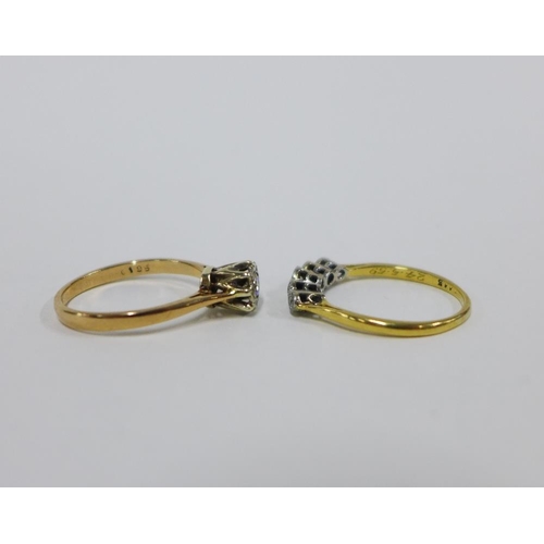 65 - 9ct gold diamond solitaire ring and a five stone diamond ring in a unmarked yellow metal band (2)