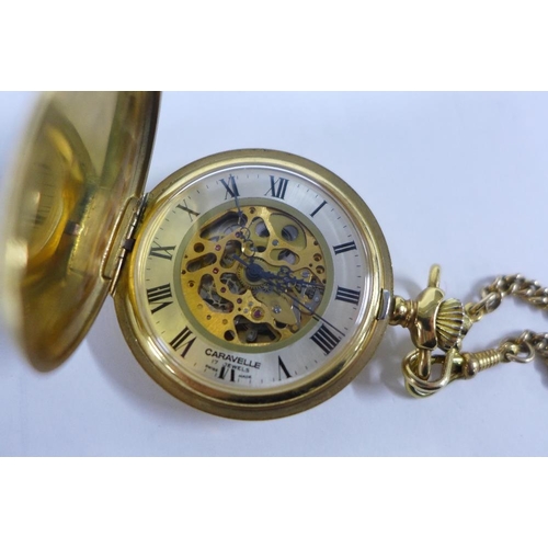 68 - Gold plated pocket watch, fob watch and watch chain (3)