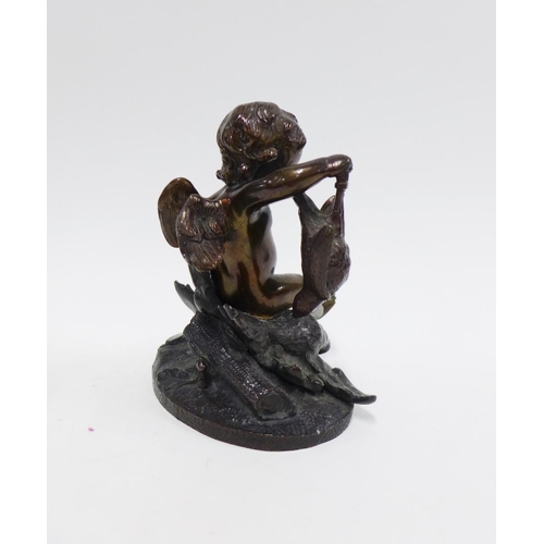 77 - Bronze cherub and game bird figure group, 15cm high