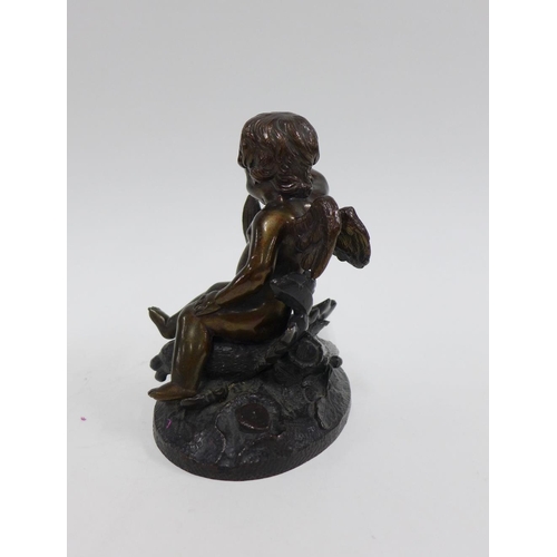 77 - Bronze cherub and game bird figure group, 15cm high