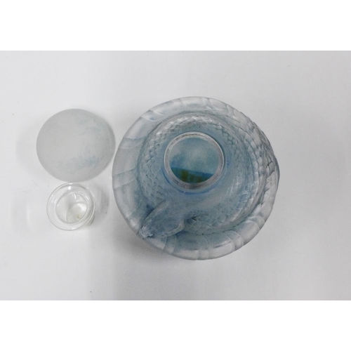 80 - Luzia, French Art Nouveau pale blue glass serpent inkwell, 9cm wide