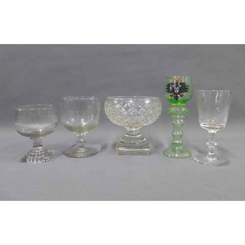 88 - Collection of drinking glasses to include an enamelled green glass, (5)