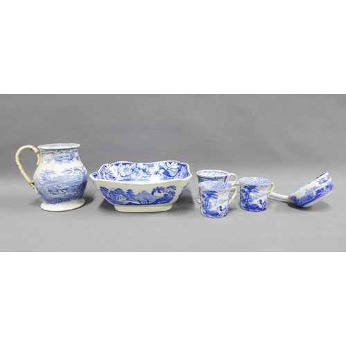 90 - A collection of Staffordshire blue and white transfer printed pottery to include treacle jug (a/f) S... 