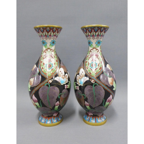 92 - A pair of cloisonne baluster vases with butterfly pattern, 23cm (2)