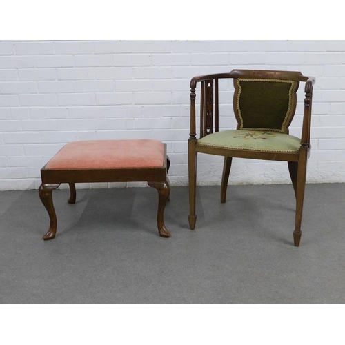 232 - Edwardian mahogany armchair with a tapestry upholstered back and seat, on square tapering legs with ... 