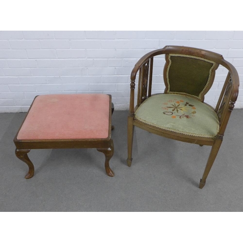 232 - Edwardian mahogany armchair with a tapestry upholstered back and seat, on square tapering legs with ... 