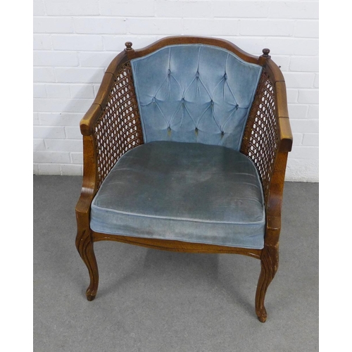 266 - French style tub chair with bergere sides and button upholstered back and seat, on cabriole legs, (a... 